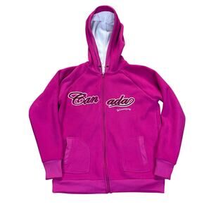 vintage y2k 2000s womens fleece zip up hoodie pink brown canada medium winter